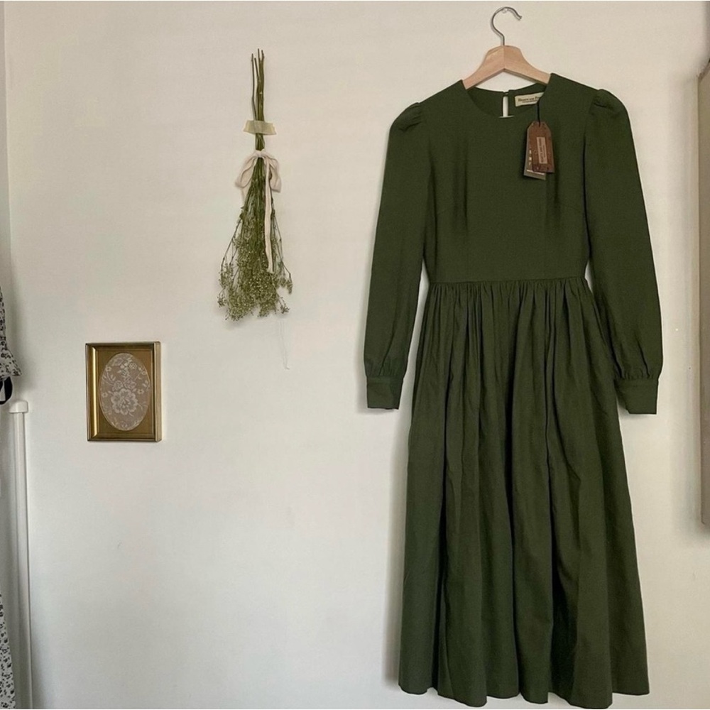 Hunter Green Linen Agnes Dress - Hearts and Found XS